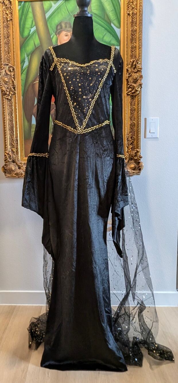 ROC Party Women Dress M Black Velvet Celestial Gold Star Cape Golden Hour Witch